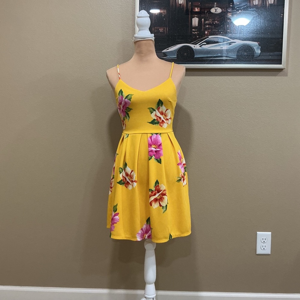 Vibrant Yellow Floral Mini Dress